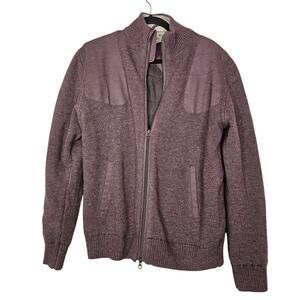 Beretta L Brown Wool Blend Full Zip Sweater Jacket Hunting Knit Quilted Classic